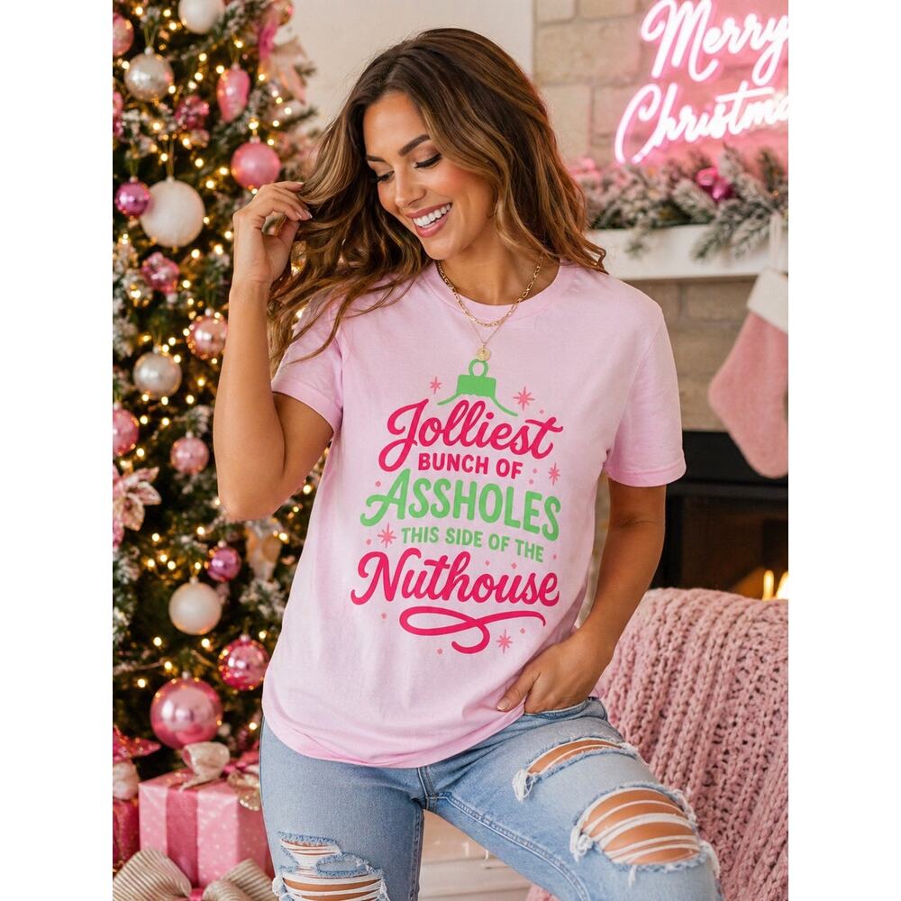 NEW Keep It Gypsy Pink Funny Christmas Graphic Tee Holiday Shirt Statement Top